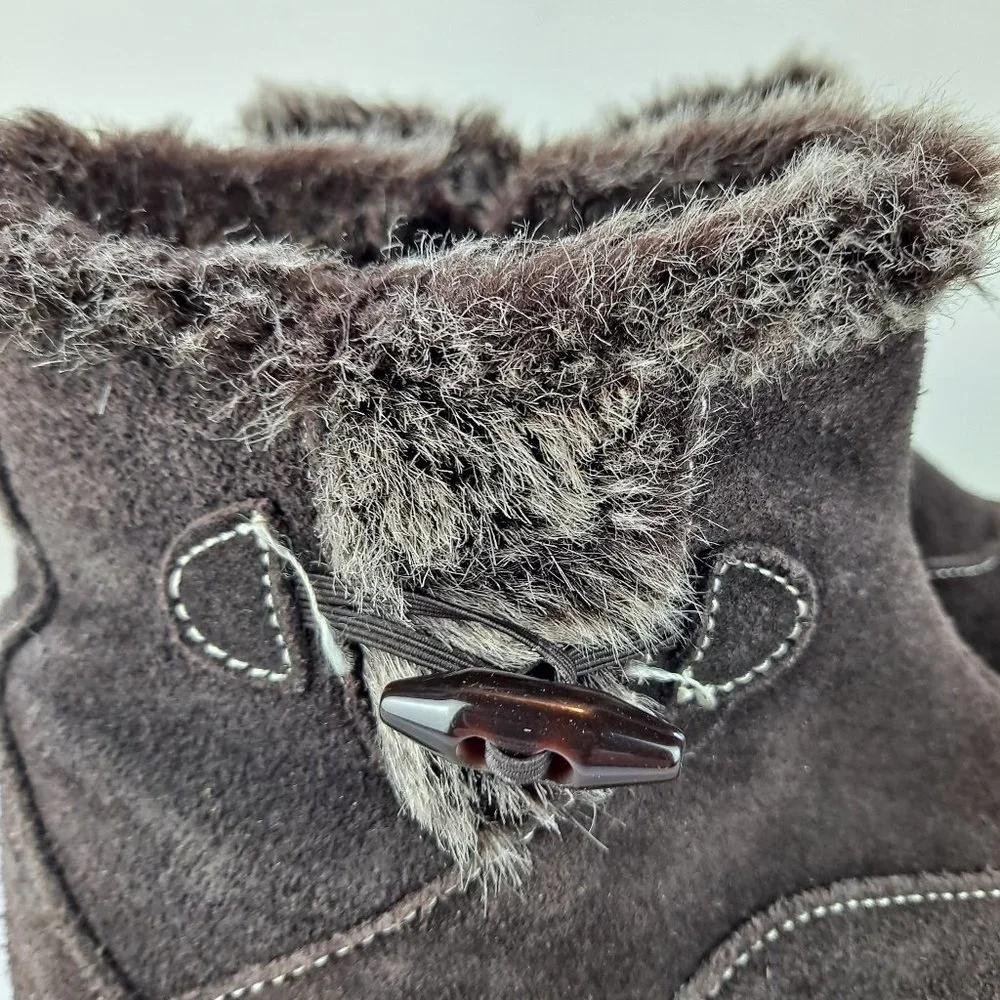 Khombu Gracie Women's Brown Leather w/Faux Fur Trim Ankle Boots SZ 8